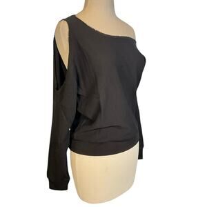 NWT Lanston Sweatshirt Women's XS Black One Shoulder Pullover Top Athletic
